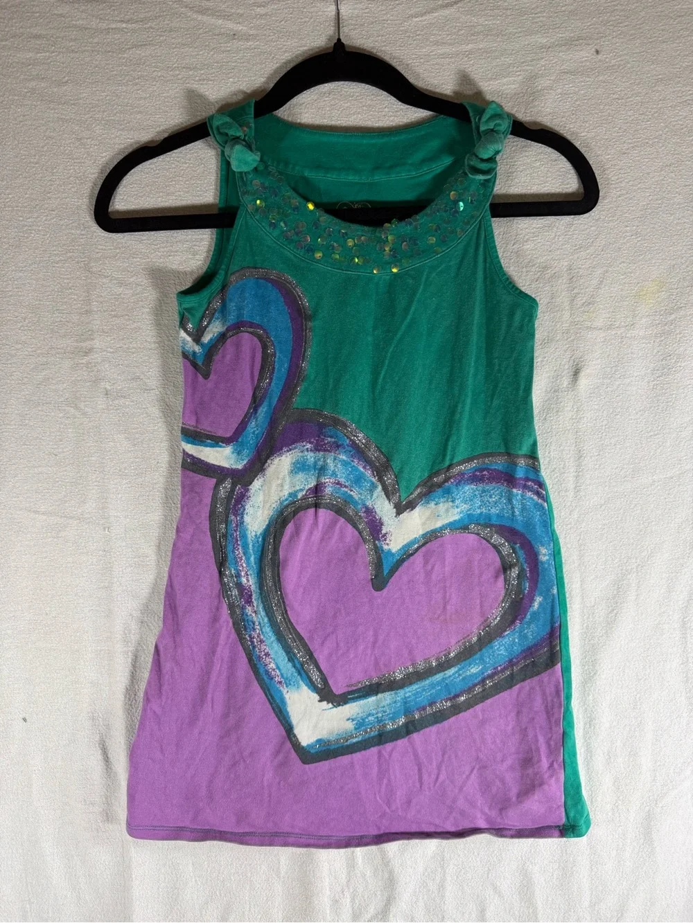 Justice Green & Purple Heart Tank Top with Sequin Neck